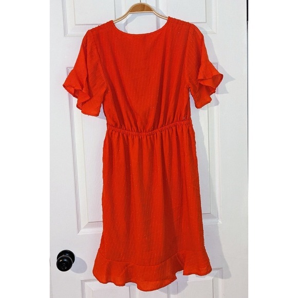 Michael Kors Wrap Dress Ruffle Orange Sparkle V-Neck Flared Sleeve S NWT $165 - Picture 10 of 13